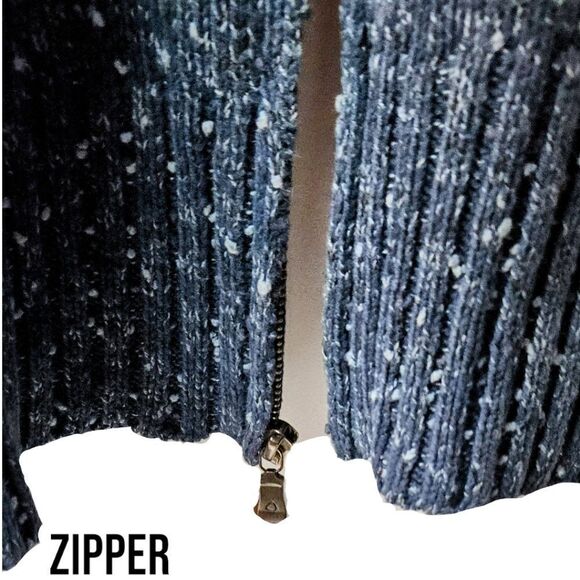 LIZ CLAIBORNE Vintage Blue Speckled Long Sleeve Zip- Up Sweater  Size Large - Picture 9 of 16